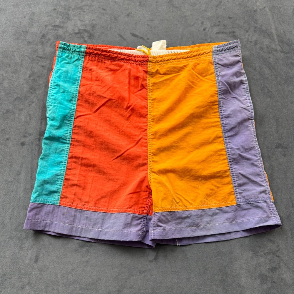 Vintage Athletic Works Colorblock Swim Trunks Mens Retro 90s Multi Color Shorts